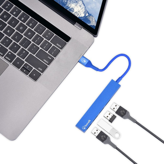 Bonelk Long - Life USB - A to 4 Port USB 3.0 Slim Hub (Blue) - Macfixit Australia