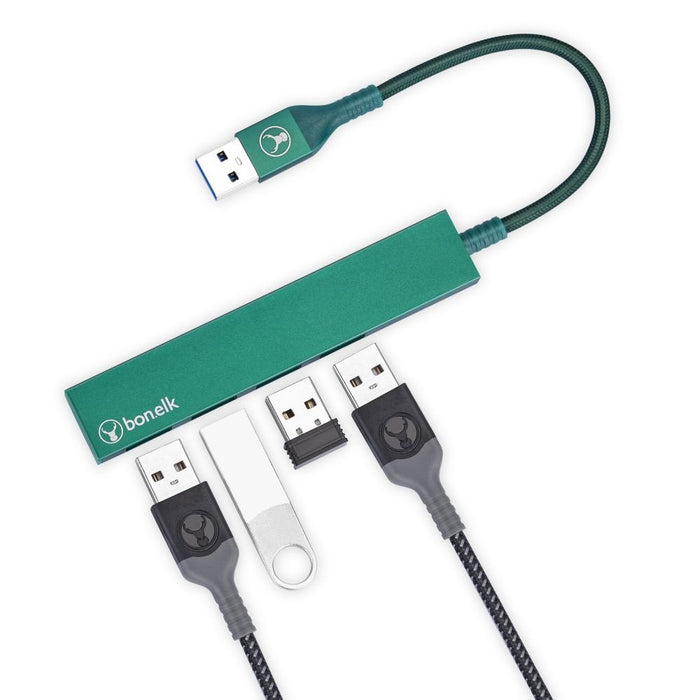 Bonelk Long - Life USB - A to 4 Port USB 3.0 Slim Hub (Green) - Macfixit Australia