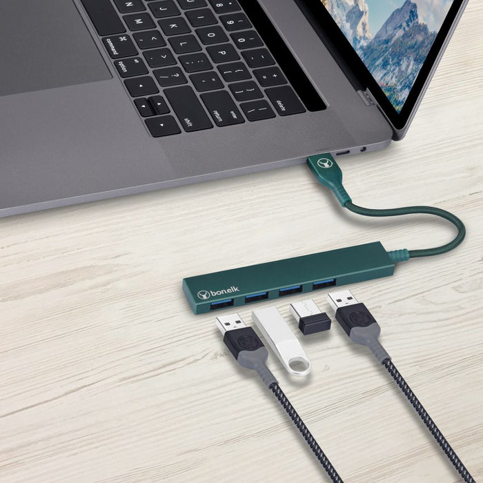Bonelk Long - Life USB - A to 4 Port USB 3.0 Slim Hub (Green) - Macfixit Australia