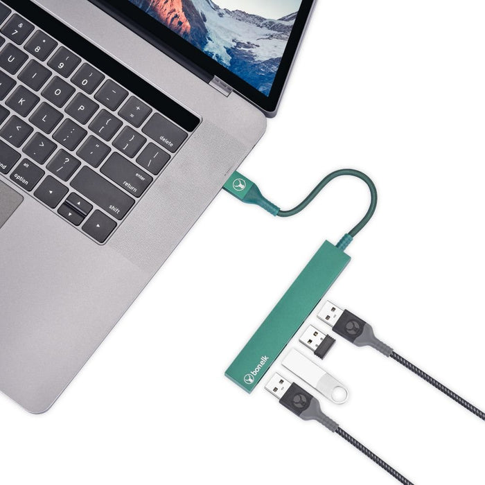 Bonelk Long - Life USB - A to 4 Port USB 3.0 Slim Hub (Green) - Macfixit Australia