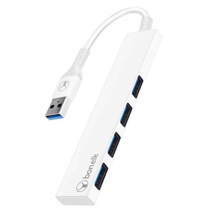 Bonelk Long - Life USB - A to 4 Port USB 3.0 Slim Hub (White) - Macfixit Australia