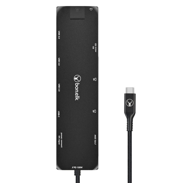 Bonelk Long - Life USB - C To 12 - In - 1 Multiport Powered Hub - Black - Macfixit Australia