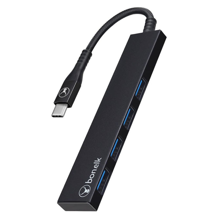 Bonelk Long - Life USB - C to 4 Port USB 3.0 Slim Hub (Black) - Macfixit Australia