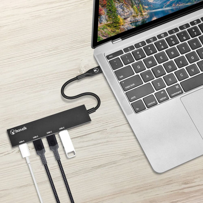 Bonelk Long - Life USB - C to 4 Port USB - C 3.0 Slim Hub (Black) - Macfixit Australia