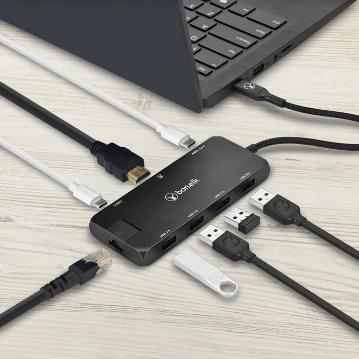 Bonelk Long - Life USB - C To 8 - In - 1 Multiport Hub (Black) - Macfixit Australia