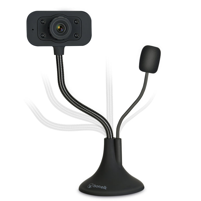 Bonelk USB Desktop Webcam, Flexible Neck, 1080p (Black) - Macfixit Australia