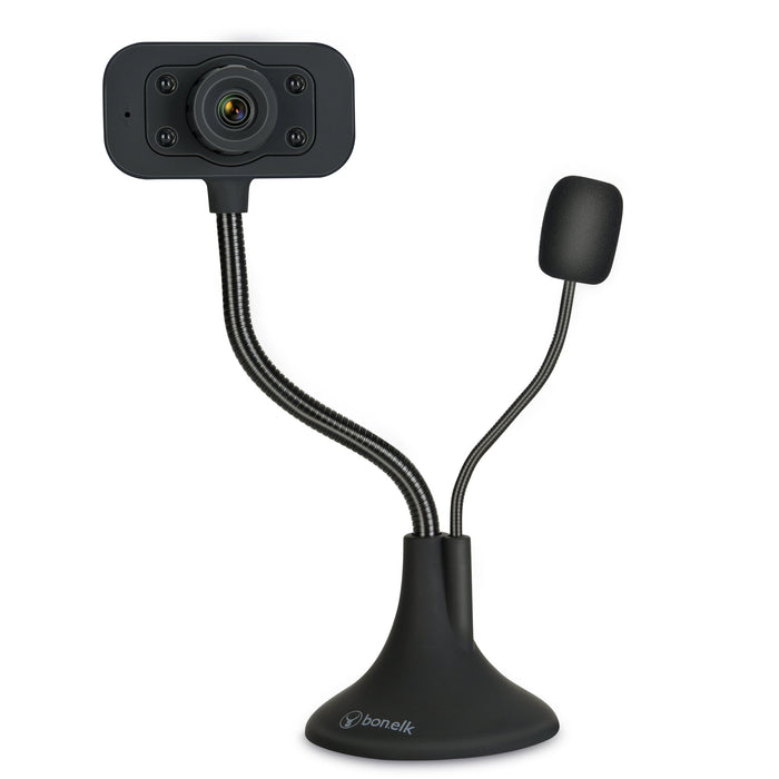 Bonelk USB Desktop Webcam, Flexible Neck, 1080p (Black) - Macfixit Australia