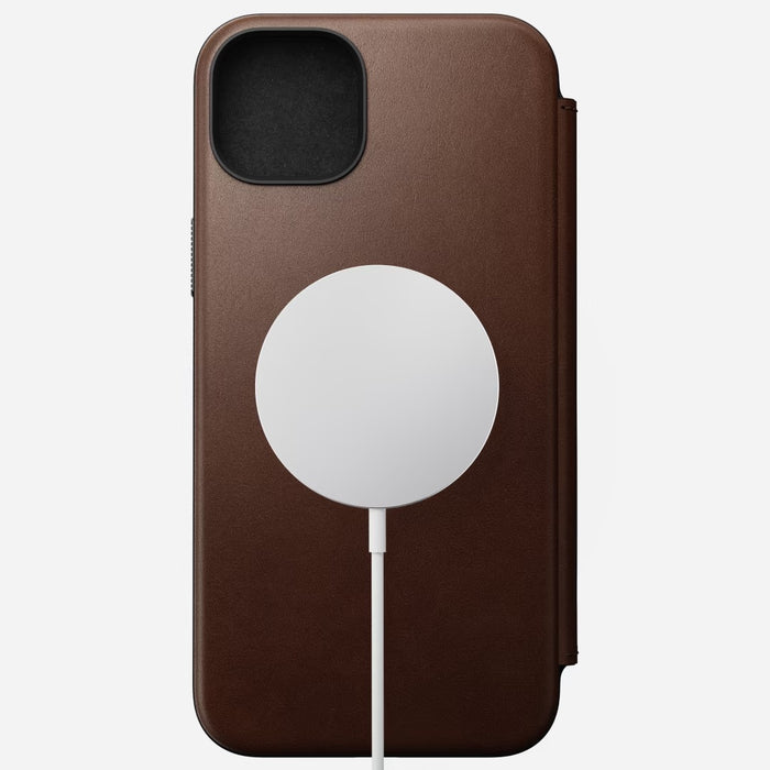 Nomad - Modern Leather Folio Case - iPhone 15 Plus - Brown