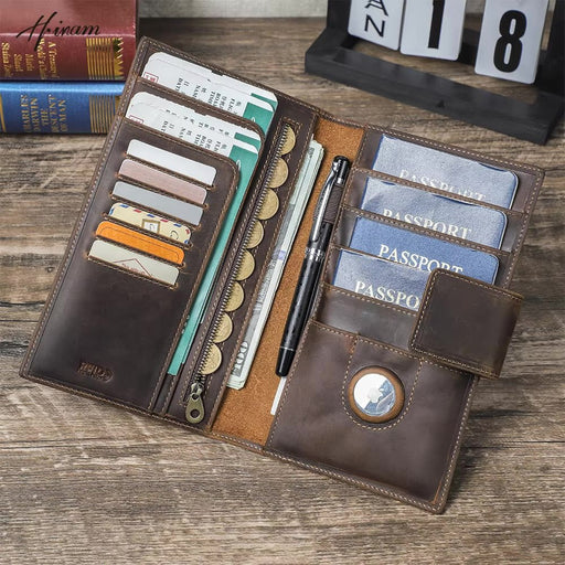 Family Passport Holder Wallet with AirTag Slot – Brown - Macfixit Australia