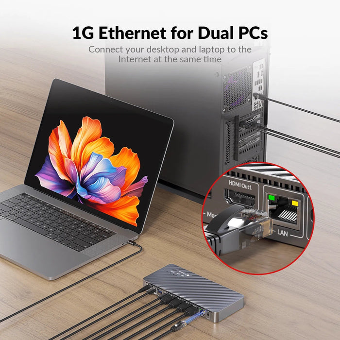 iDock B10 USB-C 8K Dual Monitor KVM Switch with Docking Station for Laptop and Desktop - Macfixit Australia