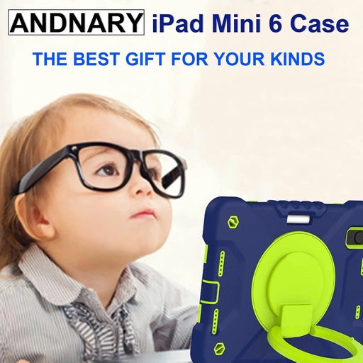 iPad Mini 7 Case (A17 Pro)/iPad Mini 6 Case, 8.3 - inch Kids Case With Built - in Pencil Holder, 360° Rotating Handle Stand - Macfixit Australia