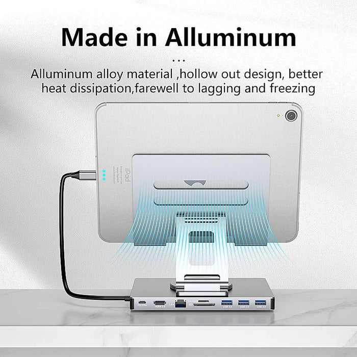 iPad USB - C Docking Station with 360° Rotating Holder (9 - in - 1 Hub) - Macfixit Australia