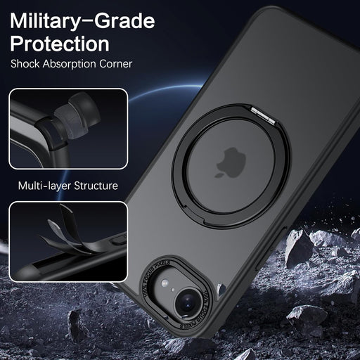 iPhone 16e Case, 360° Rotating Magnetic Invisible Ring Stand Compatible with MagSafe Slim Shockproof Matte Back - Macfixit Australia