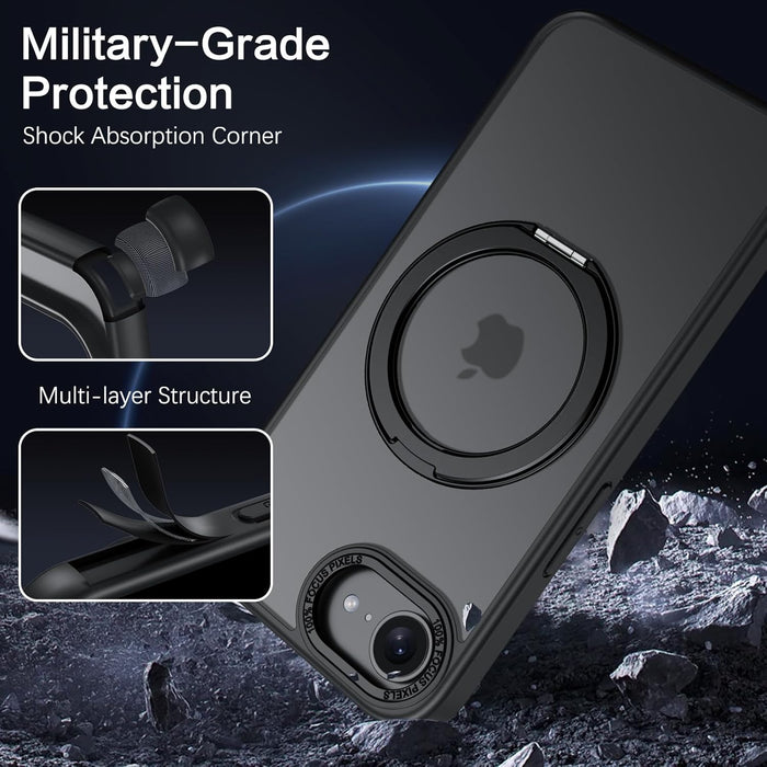 iPhone 16e Case, 360° Rotating Magnetic Invisible Ring Stand Compatible with MagSafe Slim Shockproof Matte Back - Macfixit Australia