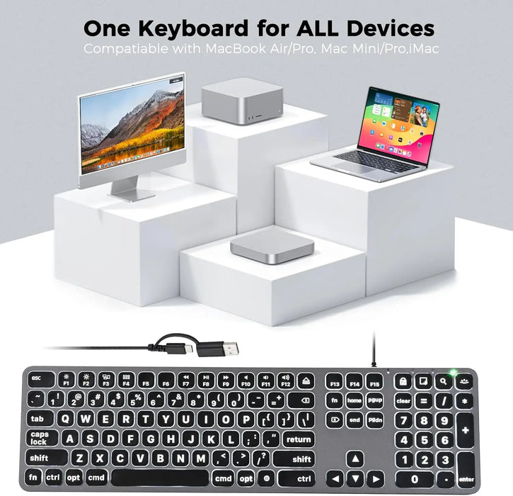 Large Print USB & USB - C Wired Keyboard - Black - Macfixit Australia