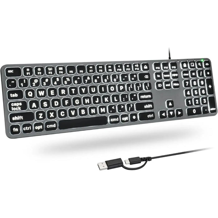 Large Print USB & USB - C Wired Keyboard - Black - Macfixit Australia