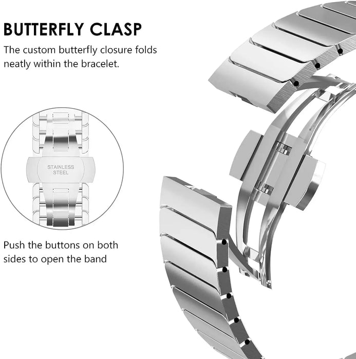 Luxury Stainless Steel Metal Band For Apple Watch - Silver - Macfixit Australia