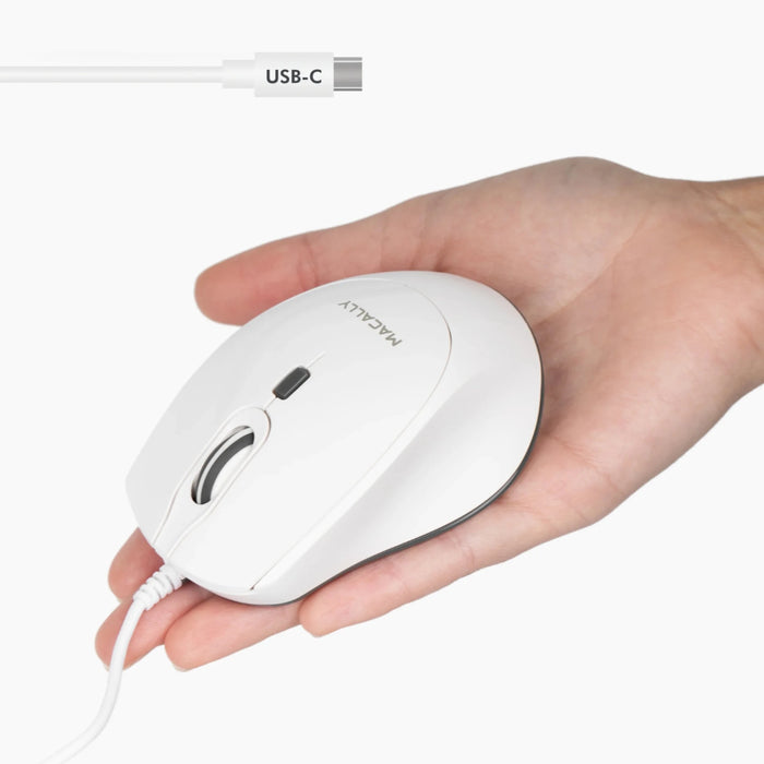Macally Ergo USB C Mouse For Mac / PC with Silent Click (White) - Macfixit Australia