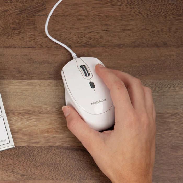 Macally Ergo USB C Mouse For Mac / PC with Silent Click (White) - Macfixit Australia