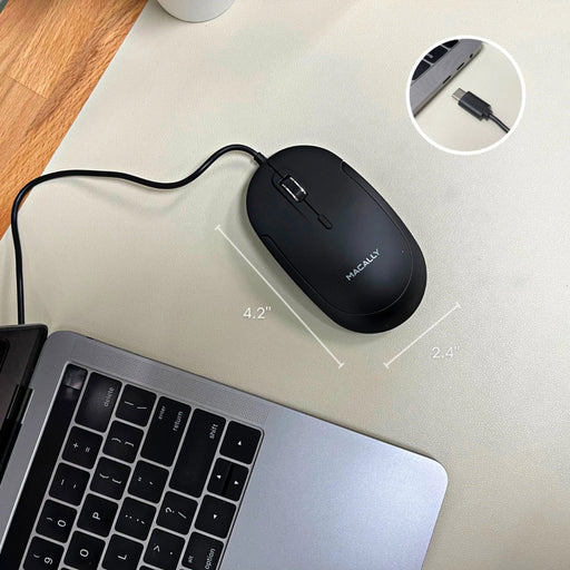 Macally Silent USB - C Mouse for Mac and PC (Black) - Macfixit Australia