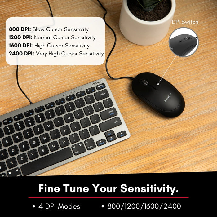 Macally Silent USB - C Mouse for Mac and PC (Black) - Macfixit Australia