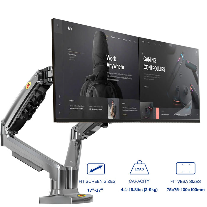 NB North Bayou - Dual Monitor Arm for 17-27" Screens Gas Spring Adjustment - Macfixit Australia