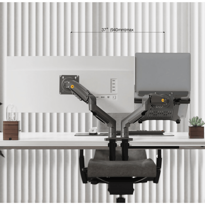 NB North Bayou F160 - FP Dual Monitor & Laptop Desk Mount – For 10"–17" Laptops or 17"–30" Monitors (Up to 9kg) – Black - Macfixit Australia