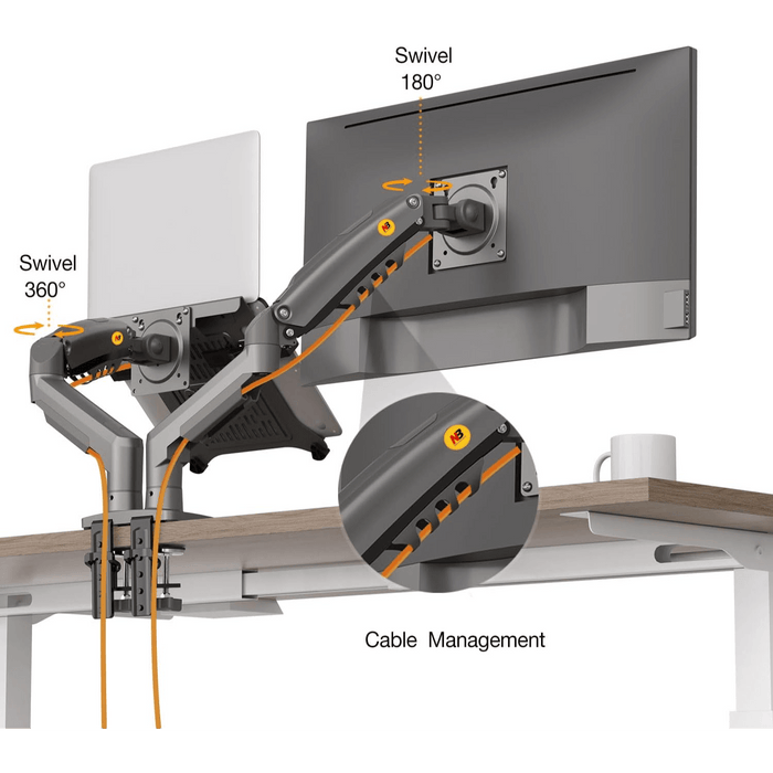 NB North Bayou F160 - FP Dual Monitor & Laptop Desk Mount – For 10"–17" Laptops or 17"–30" Monitors (Up to 9kg) – Black - Macfixit Australia