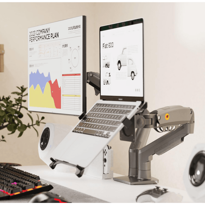 NB North Bayou F160 - FP Dual Monitor & Laptop Desk Mount – For 10"–17" Laptops or 17"–30" Monitors (Up to 9kg) – Black - Macfixit Australia