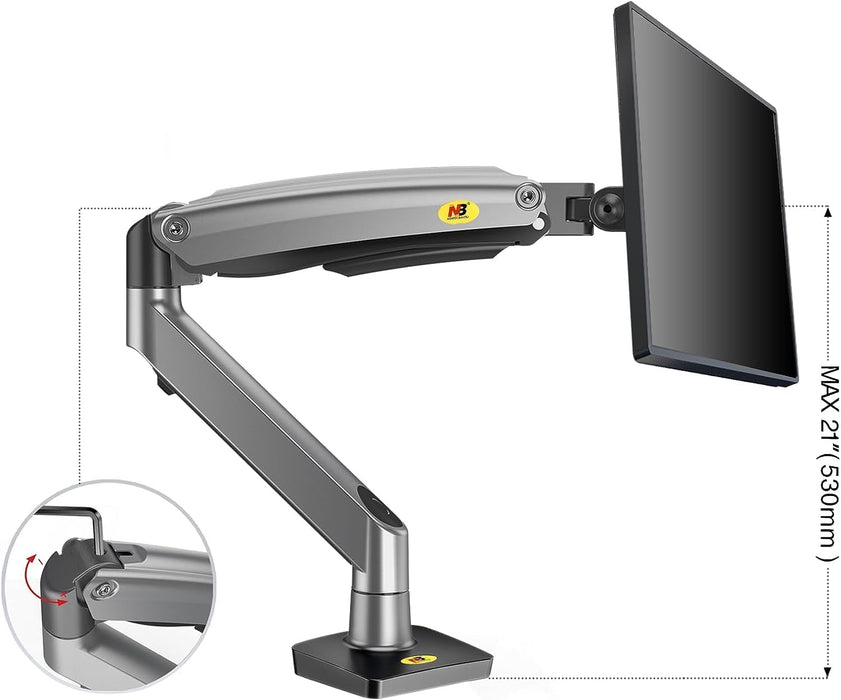NB North Bayou G70 Gas Strut Monitor Desk Mount – For 22" to 35" Monitors (2–12kg) – Gunmetal Grey - Macfixit Australia