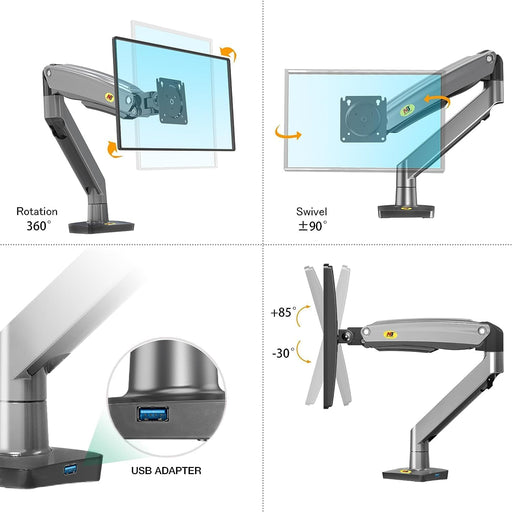 NB North Bayou G70 Gas Strut Monitor Desk Mount – For 22" to 35" Monitors (2–12kg) – Gunmetal Grey - Macfixit Australia