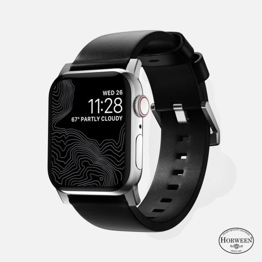 NOMAD Modern Band – Black Horween Leather (Silver Hardware) | Apple Watch (38/40/41mm) - Macfixit Australia
