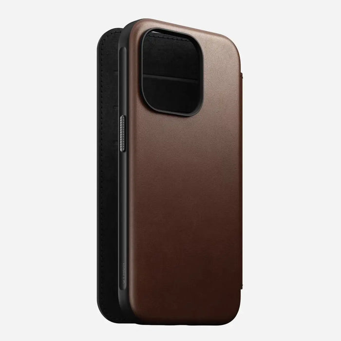 Nomad - Modern Leather Folio Case - iPhone 15 Pro - Brown - Macfixit Australia