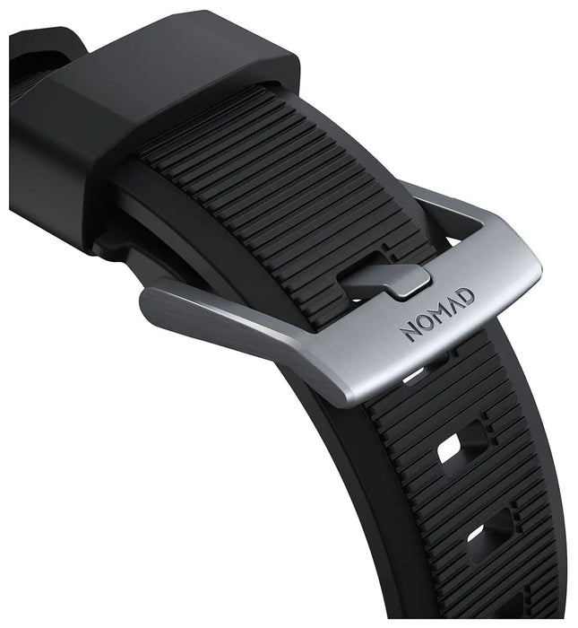 NOMAD Rugged Band – Black (Silver Hardware) | Apple Watch (42/44/45/49 mm) - Macfixit Australia