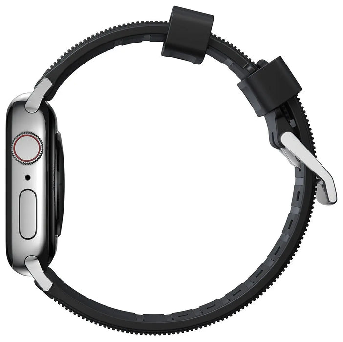 NOMAD Rugged Band – Black (Silver Hardware) | Apple Watch (42/44/45/49 mm) - Macfixit Australia
