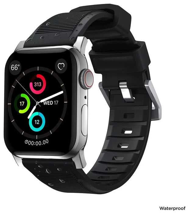 NOMAD Rugged Band – Black (Silver Hardware) | Apple Watch (42/44/45/49 mm) - Macfixit Australia