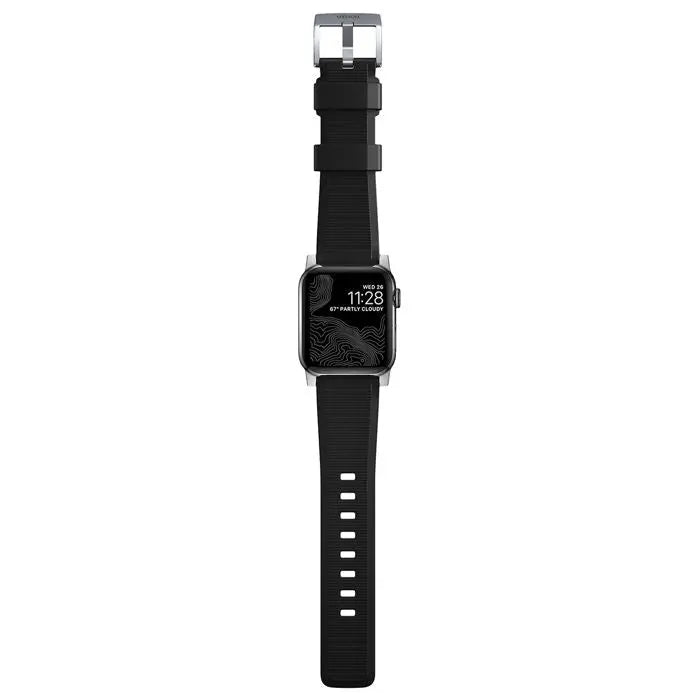 NOMAD Rugged Band – Black (Silver Hardware) | Apple Watch (42/44/45/49 mm) - Macfixit Australia