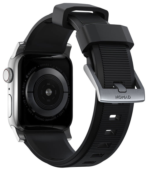 NOMAD Rugged Band – Black (Silver Hardware) | Apple Watch (42/44/45/49 mm) - Macfixit Australia