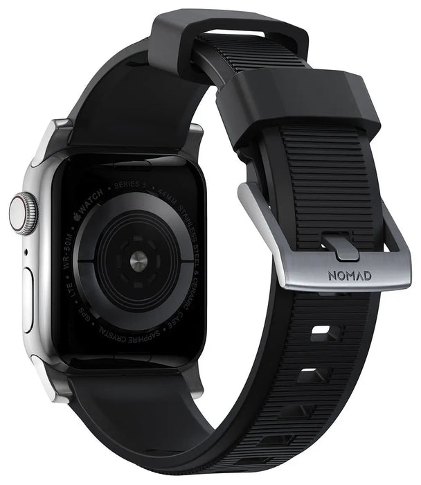 NOMAD Rugged Band – Black (Silver Hardware) | Apple Watch (42/44/45/49 mm) - Macfixit Australia