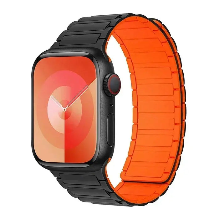 Silicone Magnetic Loop Band - For Apple Watch - Black - Orange - Macfixit Australia