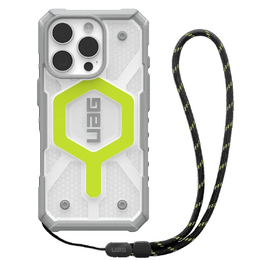 UAG Pathfinder Clear MagSafe Apple iPhone 16 Pro (6.3") Rugged Case + Black Neon Lanyard - Active Neon - Macfixit Australia
