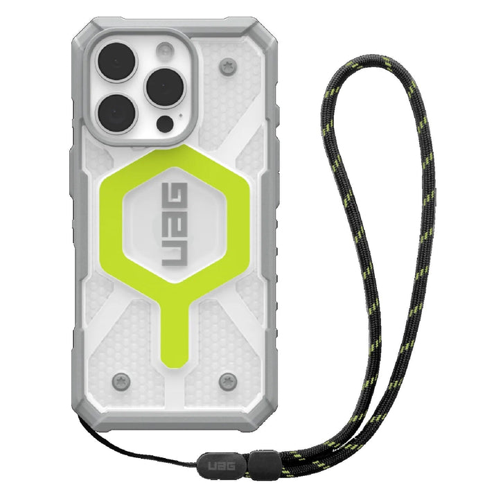 UAG Pathfinder Clear MagSafe Apple iPhone 16 Pro Max (6.9") Rugged Case + Black Neon Lanyard - Active Neon - Macfixit Australia