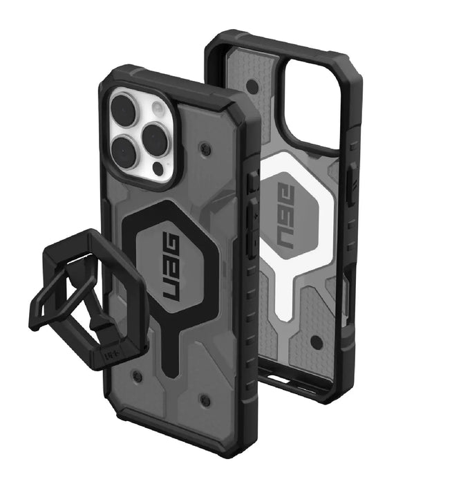 UAG Pathfinder Clear MagSafe Apple iPhone 16 Pro Max (6.9") Rugged Case + Black Ring Stand - Ash - Macfixit Australia