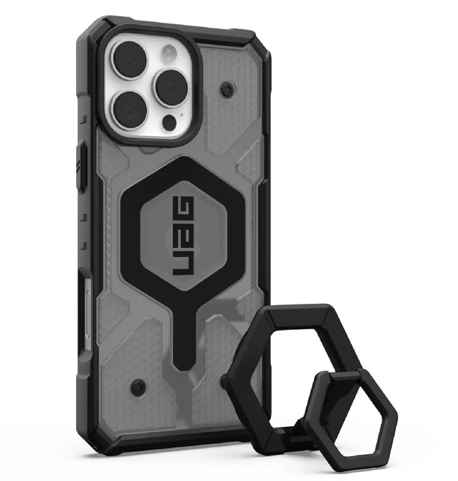 UAG Pathfinder Clear MagSafe Apple iPhone 16 Pro Max (6.9") Rugged Case + Black Ring Stand - Ash - Macfixit Australia