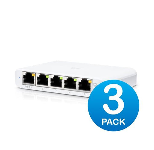 Ubiquiti USW Flex Mini 3 Pack - Managed, *No PSU/Cable*, UniFi, Layer 2 Gigabit Switch, 5x GbE RJ45 Ports, PoE (802.3af) or USB Type - C 5V 1A - Macfixit Australia