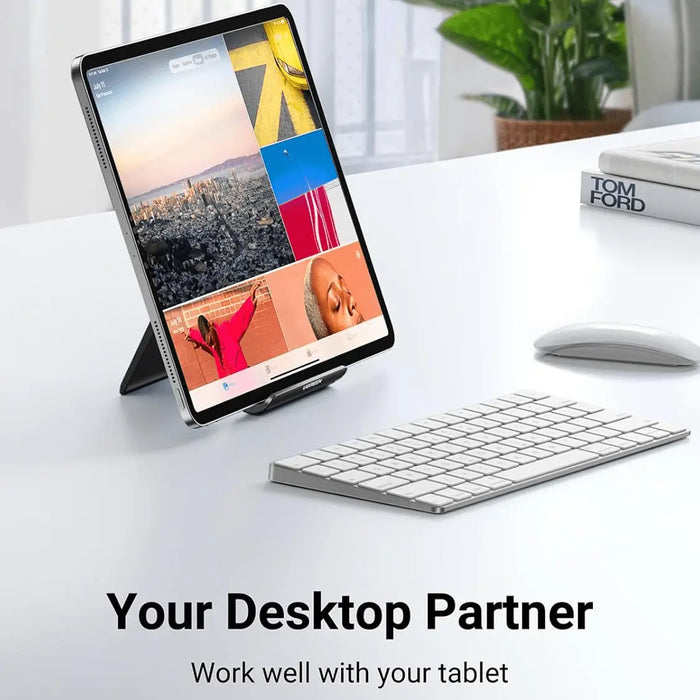 UGREEN Adjustable Tablet Stand Holder — Foldable Desktop Dock for iPad, iPhone & Android Devices (4"–12.9") | Black - Macfixit Australia