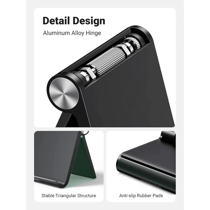 UGREEN Adjustable Tablet Stand Holder — Foldable Desktop Dock for iPad, iPhone & Android Devices (4"–12.9") | Black - Macfixit Australia