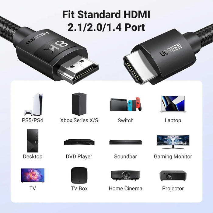 UGREEN Ultra High Speed HDMI 2.1 Cable – 8K@60Hz / 4K@240Hz Braided - Macfixit Australia