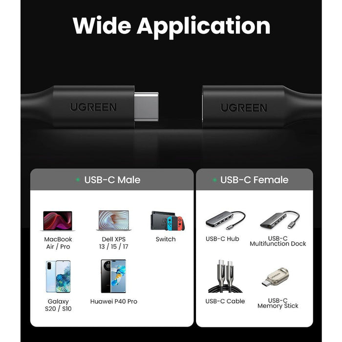 UGREEN USB - C to USB - C Extension Cable 1m - Black - Macfixit Australia