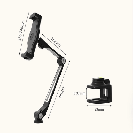 Universal Tablet Mount – Aluminum Long Arm 360° iPad Holder (Black) - Macfixit Australia